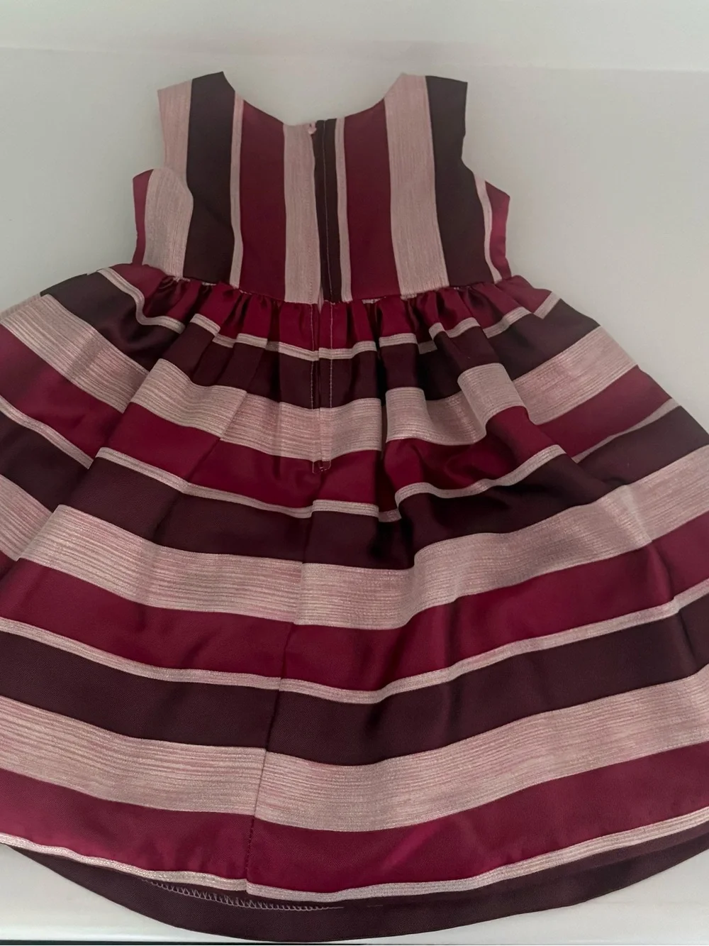 Bonnie Jean Pink and Burgundy Striped Bow-Front Party Dress